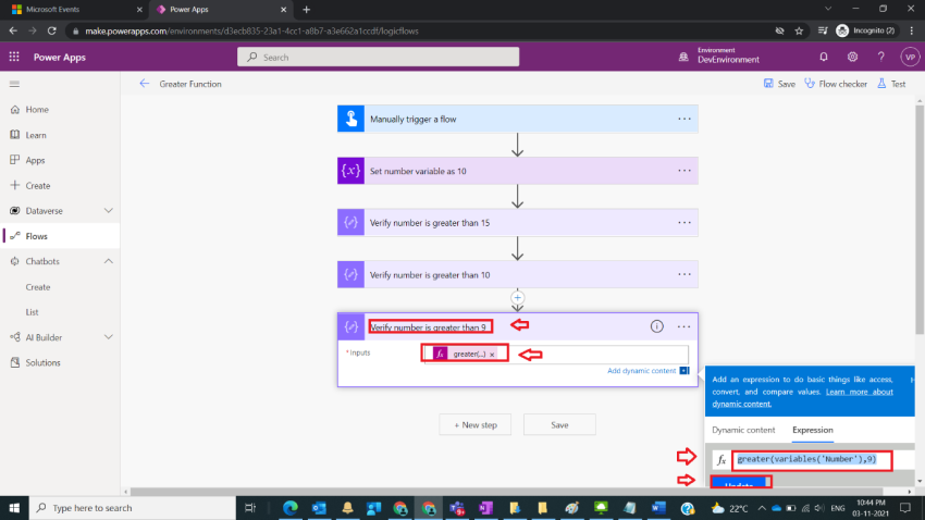 Usage of Greater Function in Power Automate